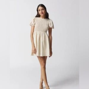 Tan Pleated gingham Mini Dress